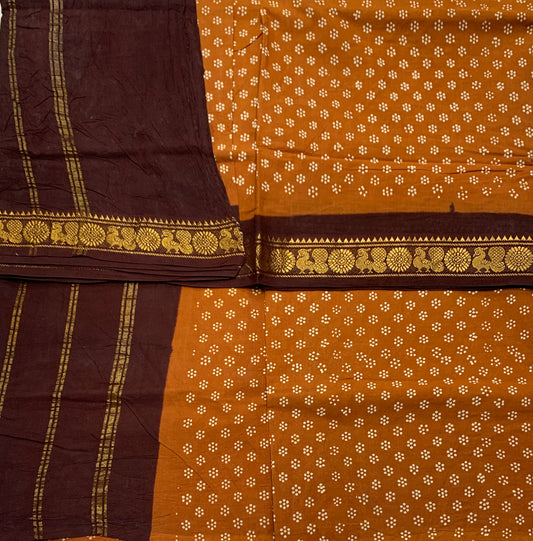 Chettinad Sungudi Cotton Chocolate Brown Colour with Brown Border