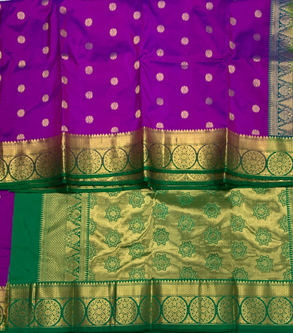 Pure Kanchipuram Silk Saree Mangenta shade with Green Border