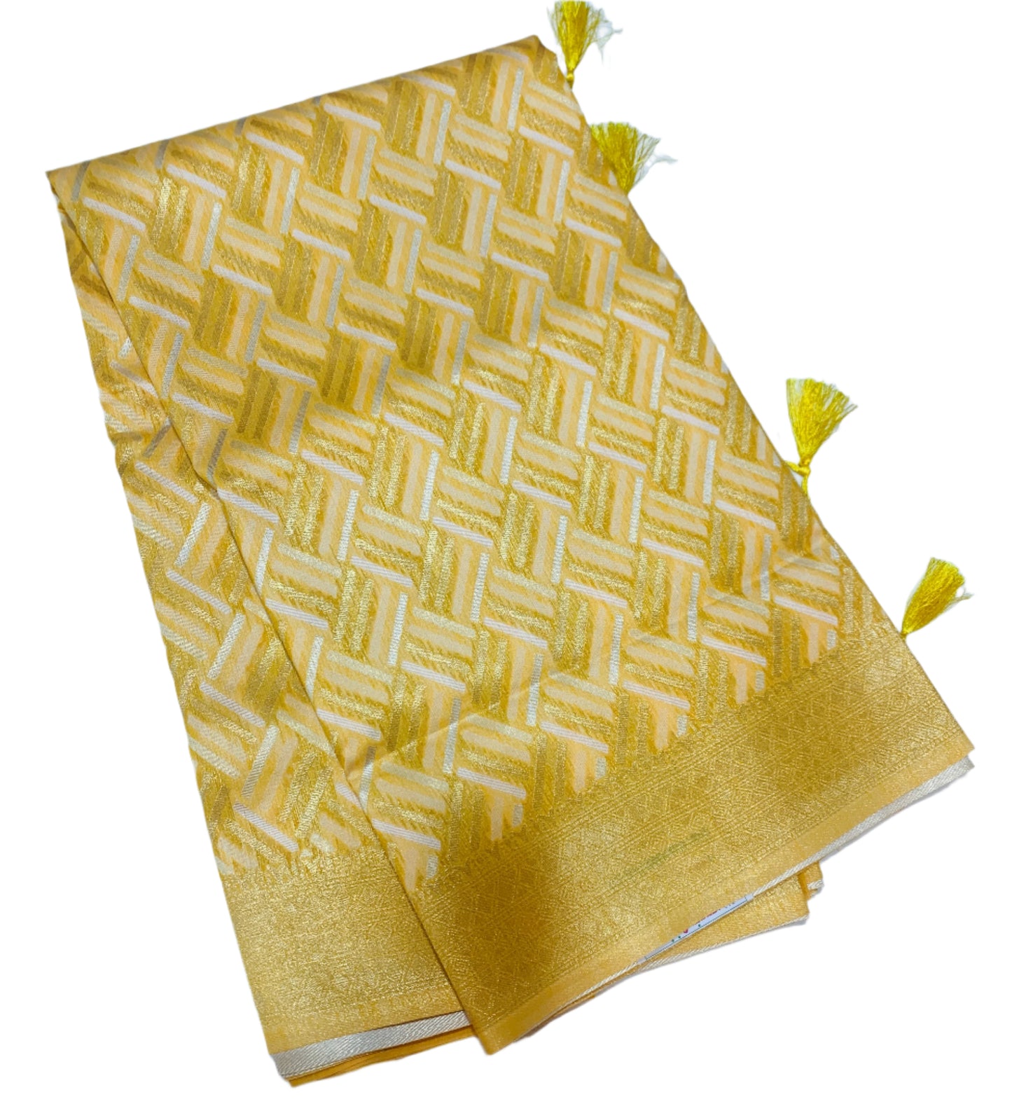 Banaras Katan Saree Yellow Colour with Katan Work Border