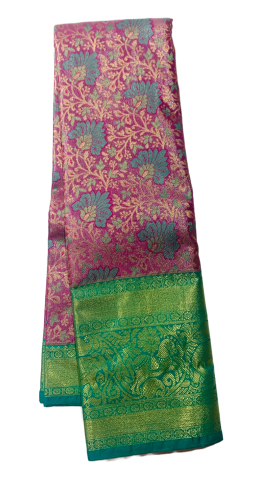 Baby Pink shade Soft kanchi pattu with Green Border