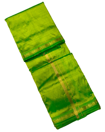 9X5 Pure Silk Dhoti Light Green Colour with Small Border