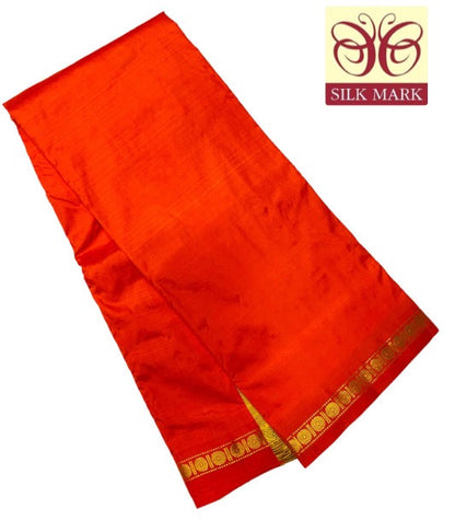 9X5 Pure Silk Dhoti Orange Colour with Small Border