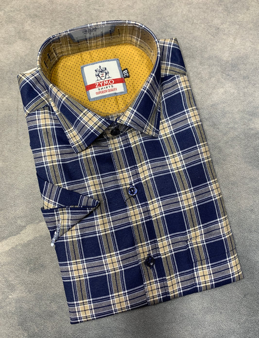 Half Sleeve Blue Colour Shirt with Checked Pattern