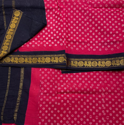 Chettinad Sungudi Cotton Pink Colour with Block Colour Border