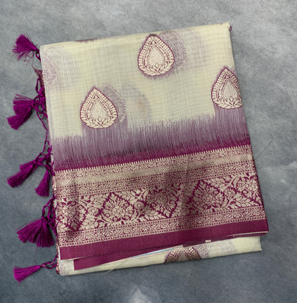 Banaras Katan Saree Off White  Colour with Katan Work Border