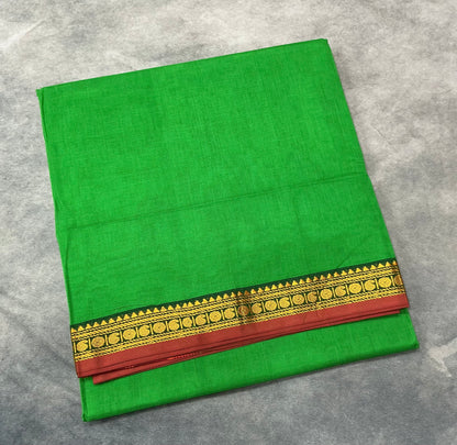 Chettinad Cotton Saree Light Green Colour with Maroon Colour with Thread Work Border