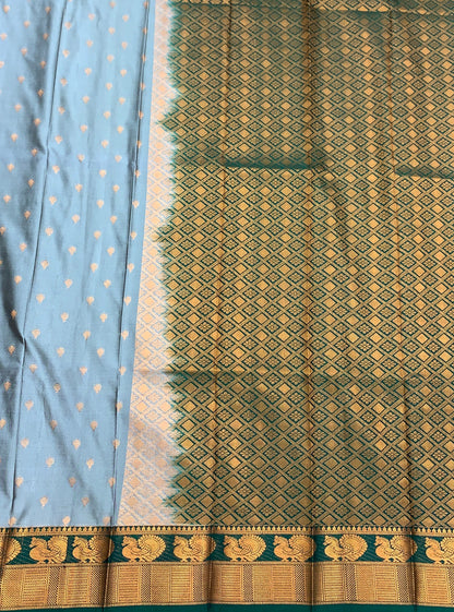Soft Silk Casual Saree Grey with Green Colour Border