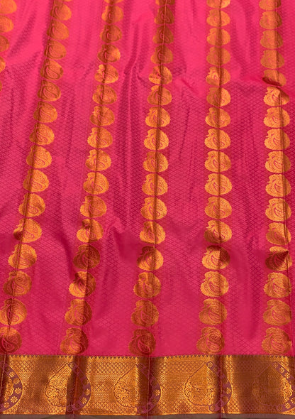 Vegan Silk Saree Baby Pink Colour Saree with Copper Border