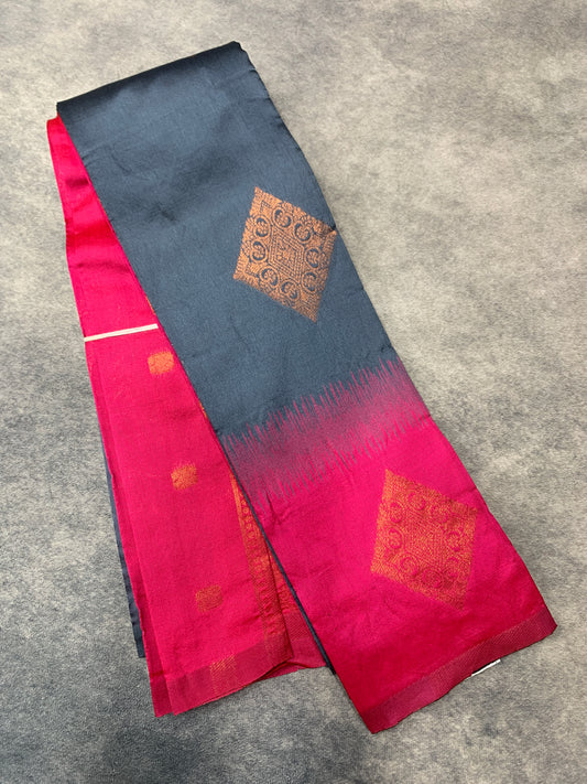 Gray Colour Art Silk Saree with Pink Border