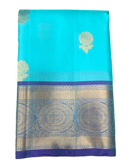 Pure Kanchipuram Silk Saree Arctic Blue Colour with  Blue Border