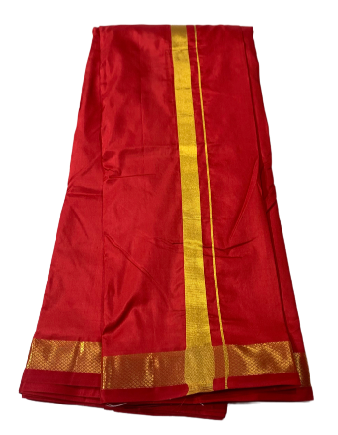 9X5 Pure Silk Dhoti Red Small Border