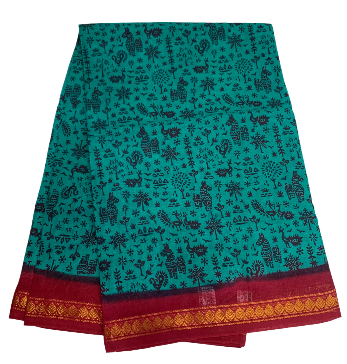 Chettinad Sungudi Cotton Rama Green Colour with Maroon Border