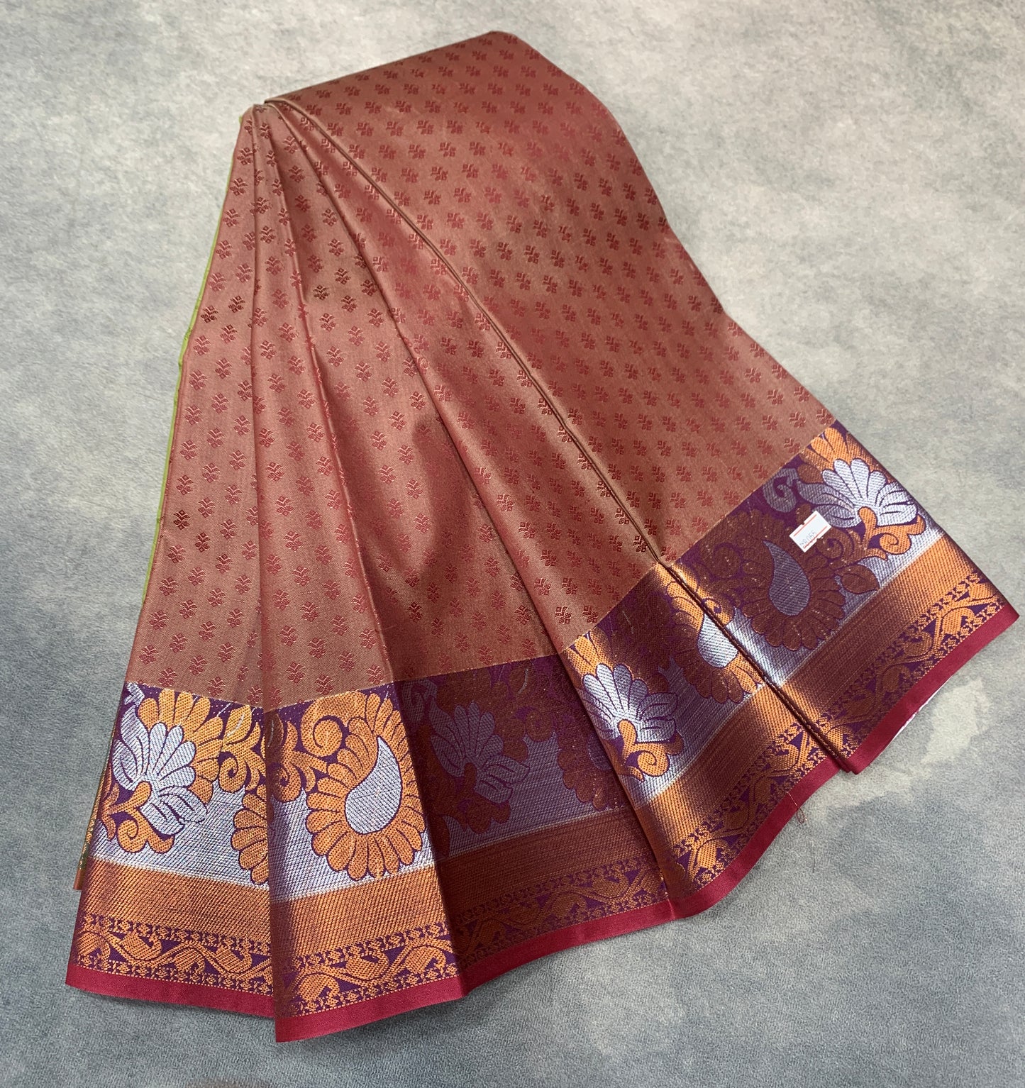 Synthetic Cotton Saree Brown Shade with Copper Border