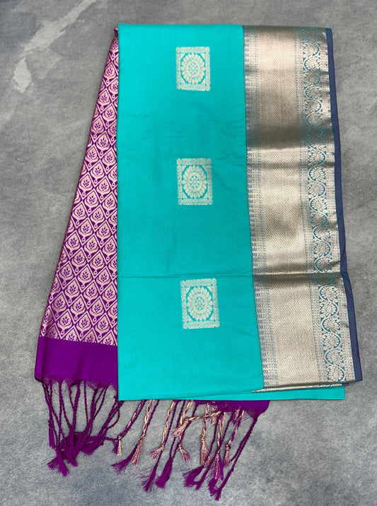 Art Silk Saree Sapphire with Copper Zari Border
