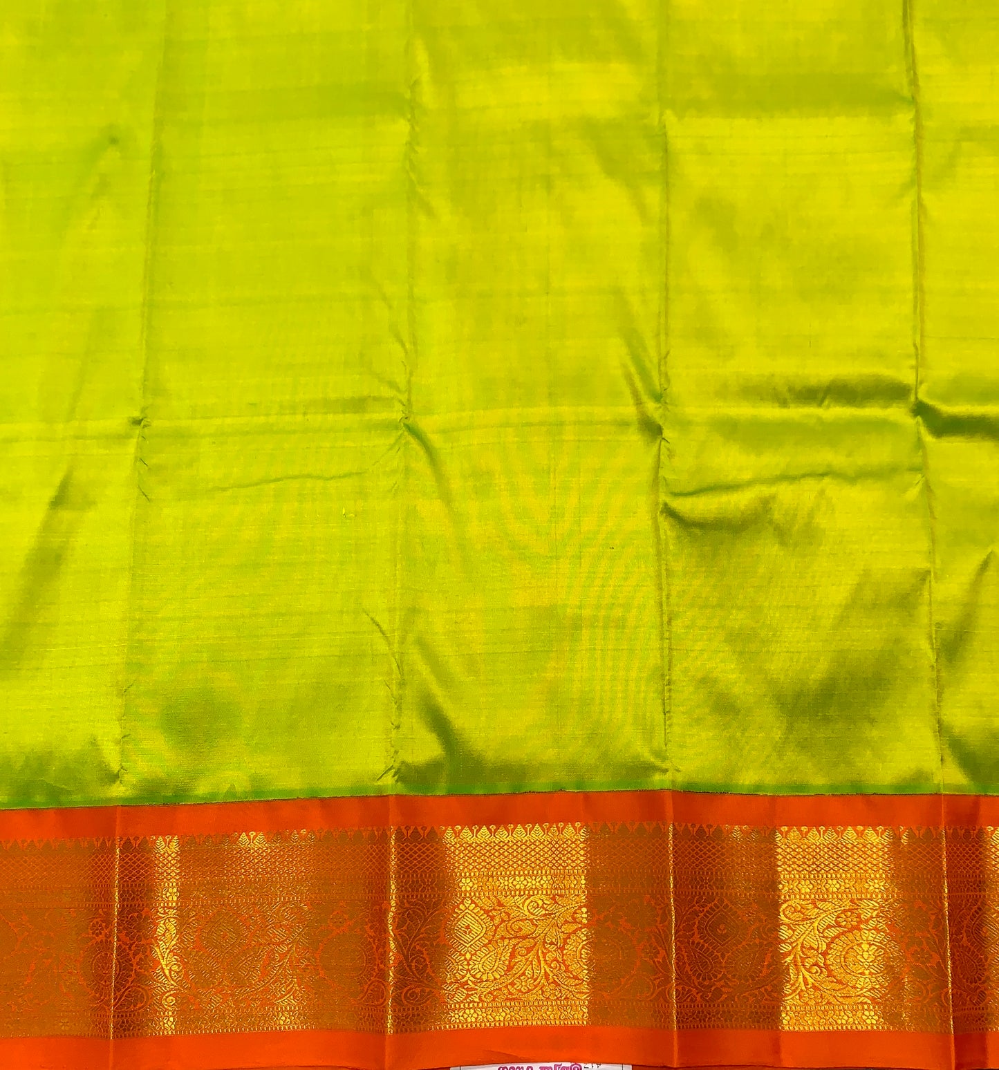 Lime Green Shade Pure Kanchipuram Kids Pattu Pavadai with Contrast Border for Newborn to 2 Years
