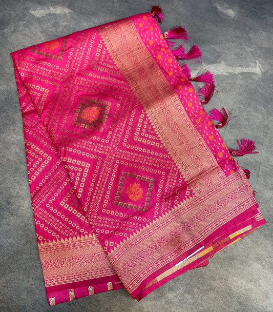 Banaras Soft Silk Saree Pink Colour with Sliver Colour Floral Design Border
