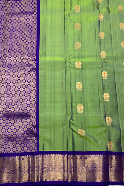 Pure Kanchipuram Silk Dual Colour with Blue and Zari Border
