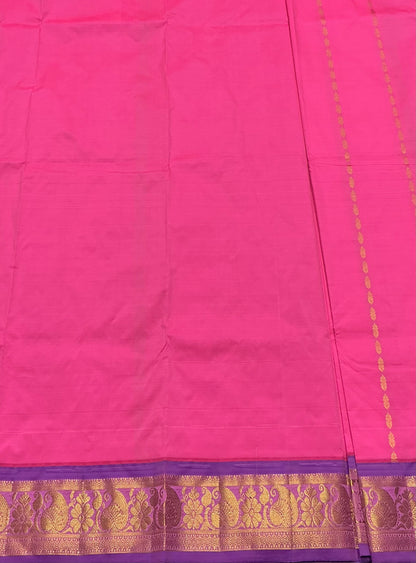 Baby Pink shade Semi Silk Kids Pattu Pavadai with Contrast border for age above 10 years