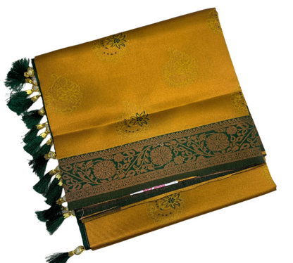 Art Silk Saree Golden Yellow Colour with Green Border