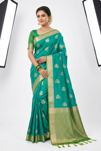 Art Silk Saree Light Green Colour with Olive Green Colour Border