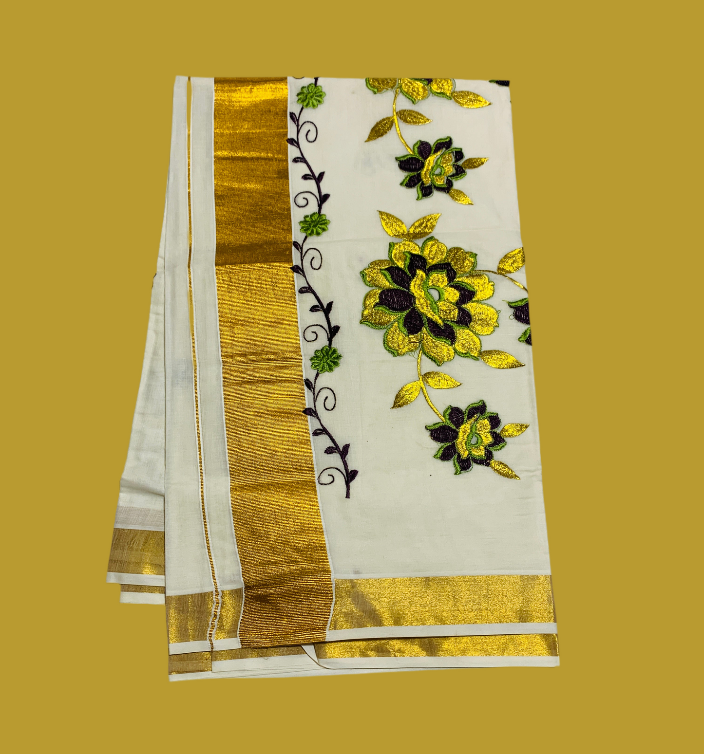 Kerala Cotton Saree Cream Colour with Zari Border