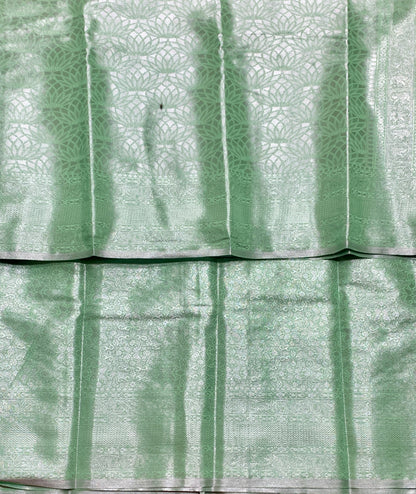 Fancy Tissue Saree Pista Green Colour with Self Design Border