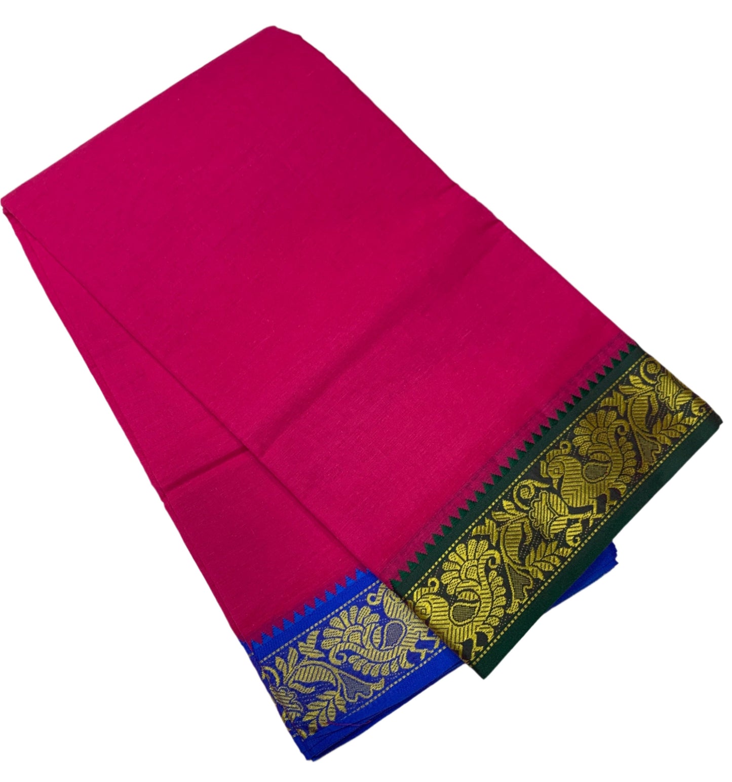 9X5 Cotton Dhoti Pink Colour with Green and Blue Border