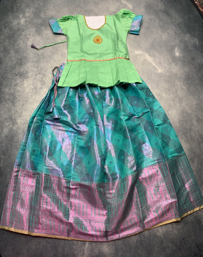 Ready To Wear Multi Colour Pavadai with Contrast Pista Green Blouse