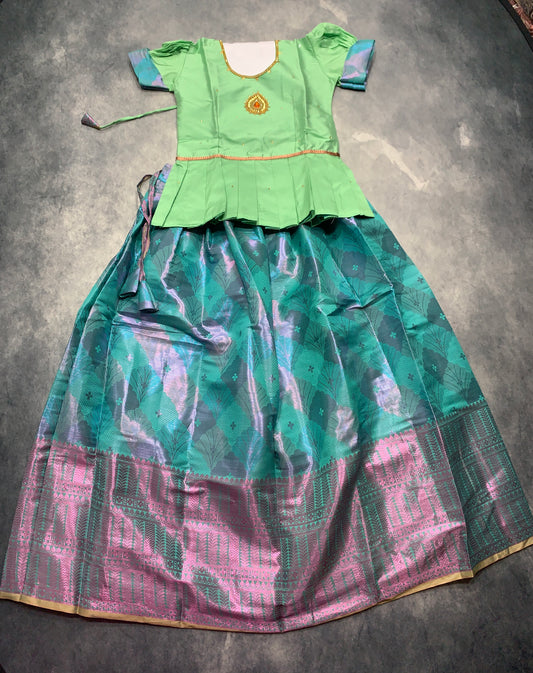 Ready To Wear Multi Colour Pavadai with Contrast Pista Green Blouse