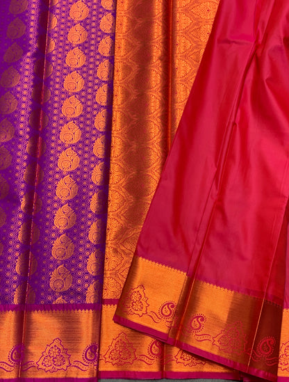 Vegan Silk Saree Purple Colour with Pink and Copper Border