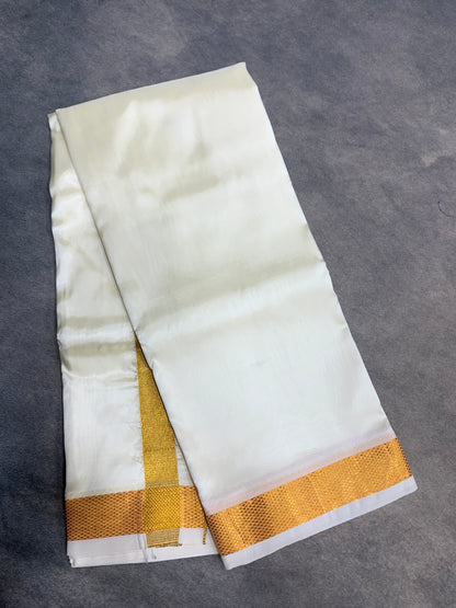 Art Silk Dhoti 8 Mulam Cream with Medium Gold Zari Border