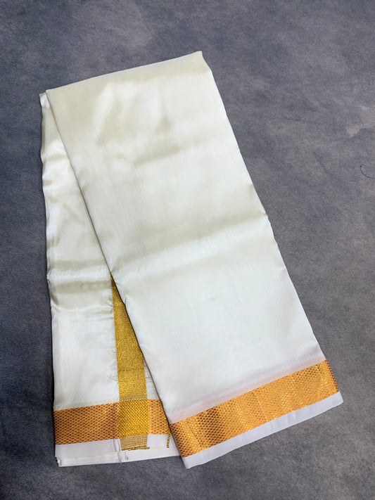 Art Silk Dhoti 8 Mulam Cream with Medium Gold Zari Border