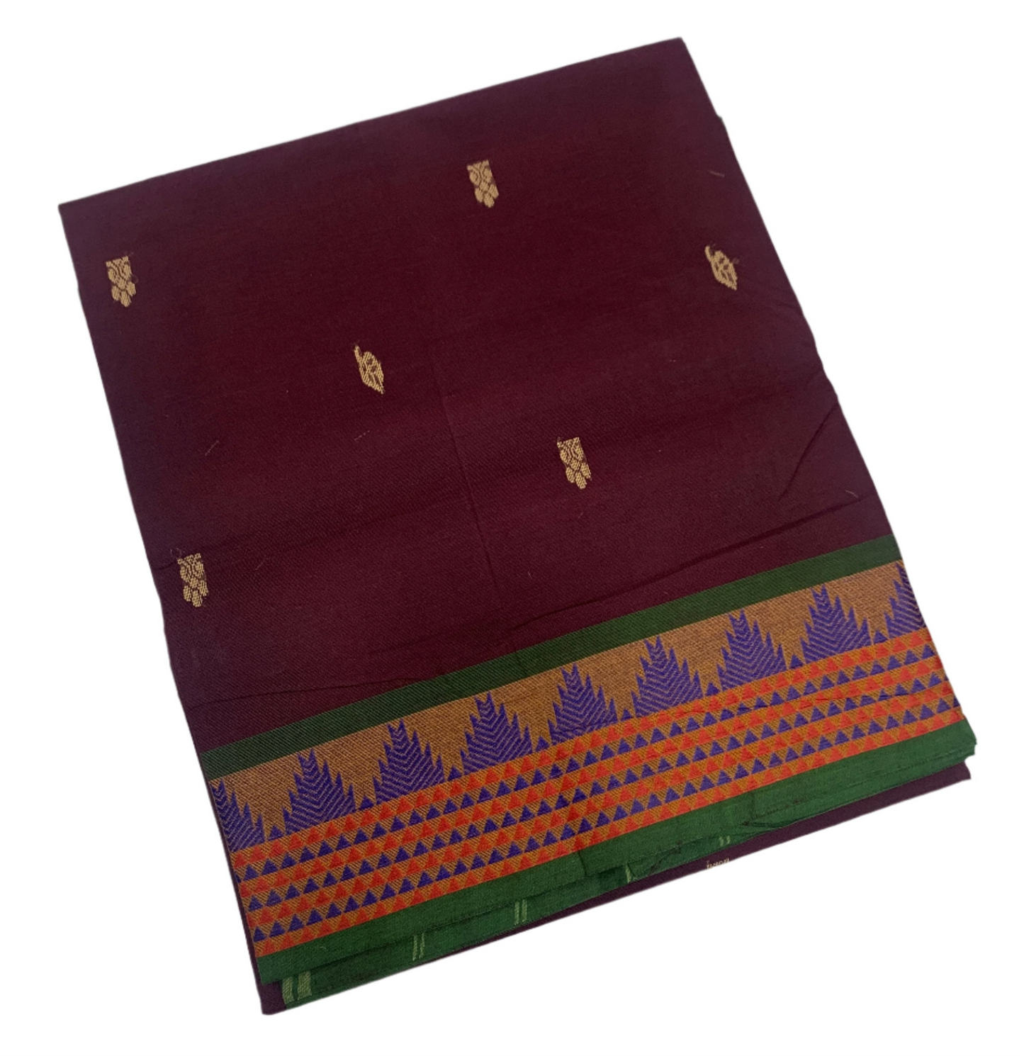 Chettinad Cotton Saree Dark Purple Shade with Green Border