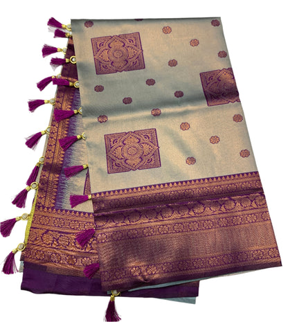 Art Silk Gray Colour Saree with Magenta Border