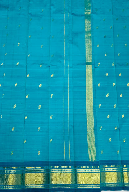 Pure Kanchipuram Silk Saree Blue shade with Golden Zari Border