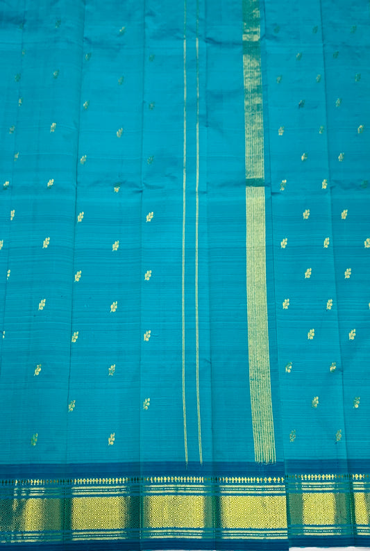 Pure Kanchipuram Silk Saree Blue shade with Golden Zari Border