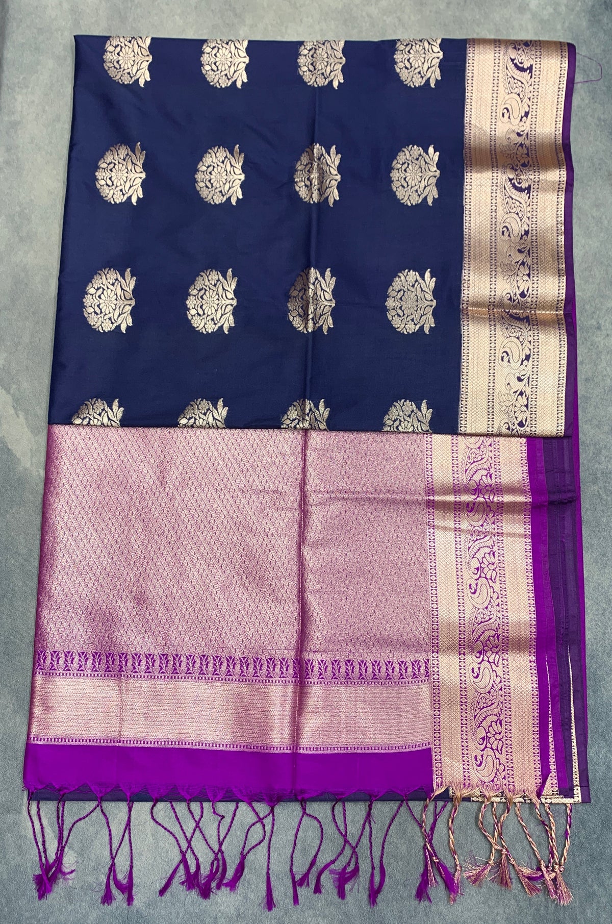 Art Silk Saree Navy Colour with Purple Colour Border
