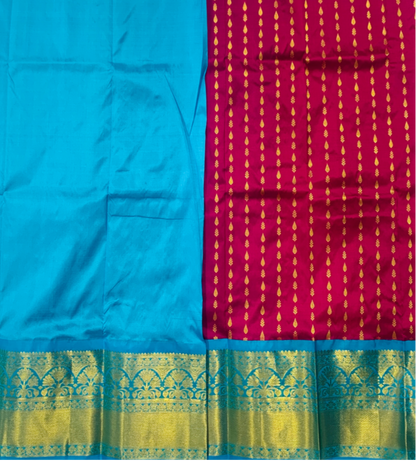 Magenta shade Pure Kanchipuram Kids Pattu Pavadai with contrast border for age 2 to 5