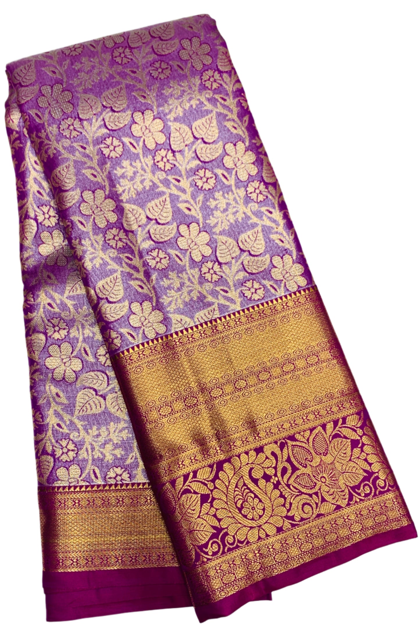 Lavender Colour Soft Kanchi Tissue Pattu Saree with Purple Border