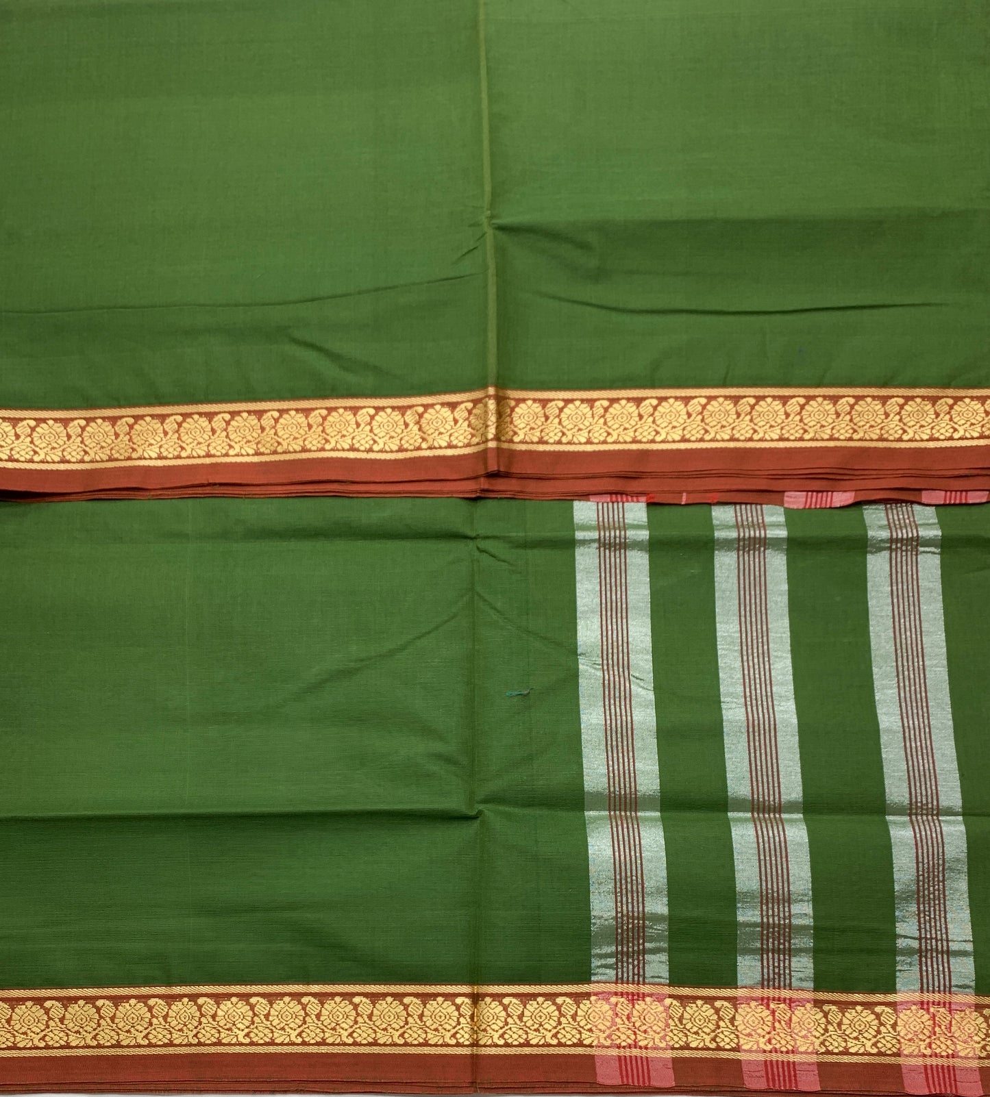 Chettinad Cotton Saree Green Colour with Maroon Border