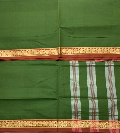 Chettinad Cotton Saree Green Colour with Maroon Border