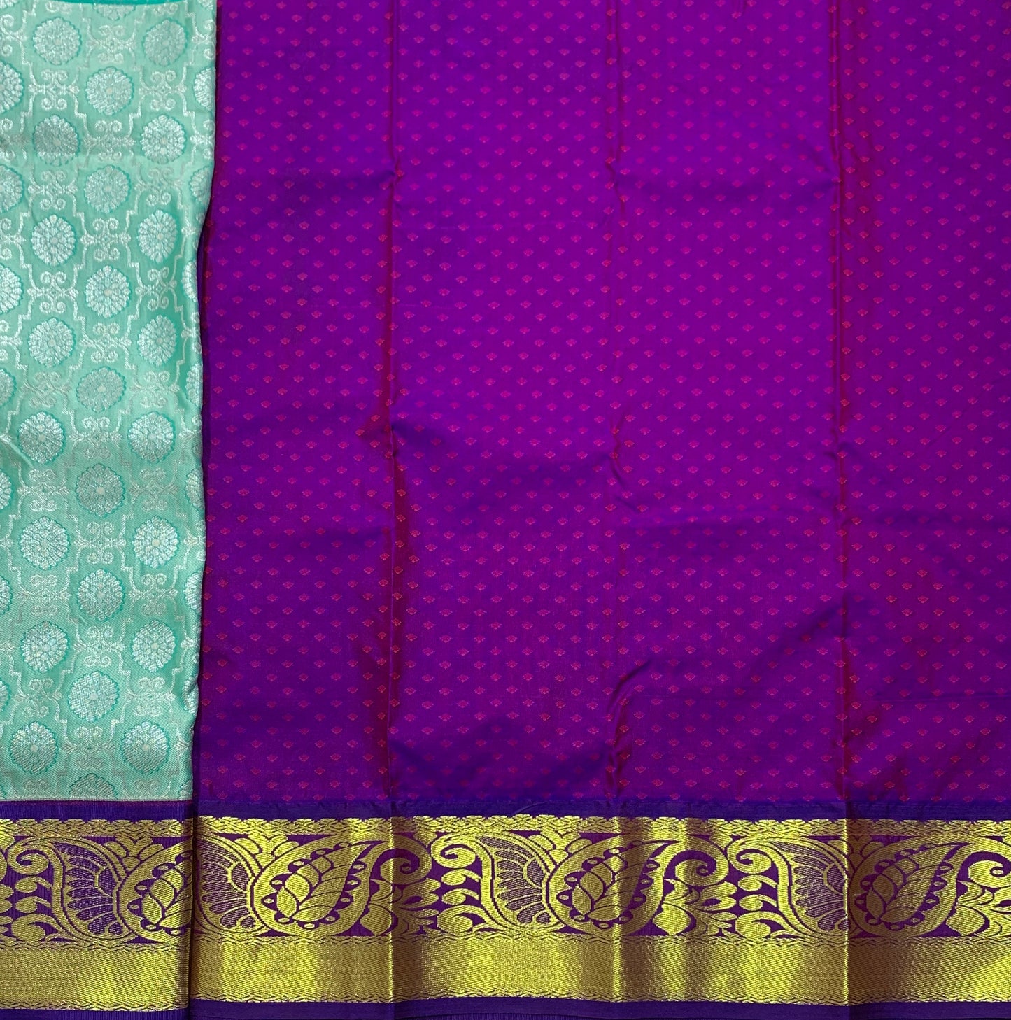 Mint Green Shade Vegan Silk Kids Pattu Pavadai with Contrast Border for Newborn to 2 Years