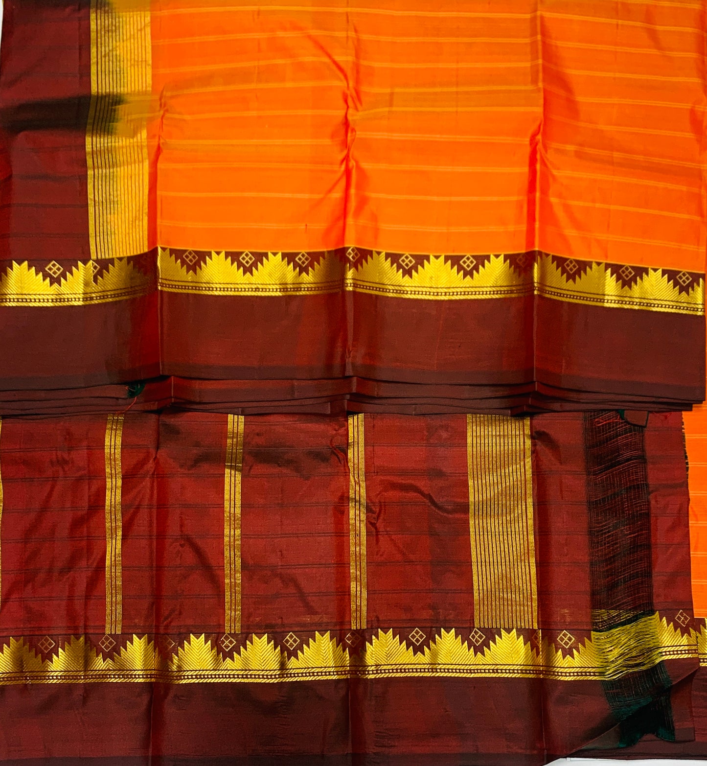 Pure Kanchipuram Silk Saree Orange shade with Brown Border