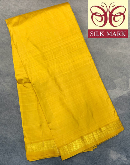 9X5 Pure Silk Dhoti Golden Mustard Colour with Small Golden Zari Border