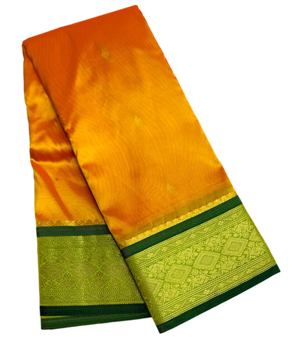 Mango Yellow Shade Saree with Golden and Green Border