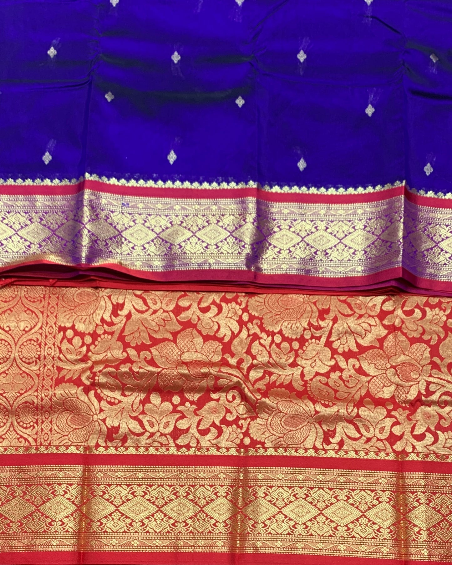 Blue Colour Saree with Golden and Red Border