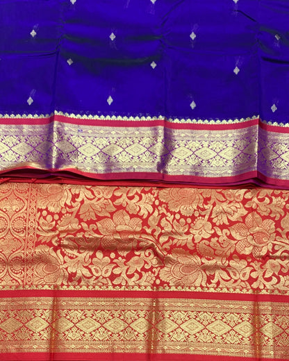 Blue Colour Saree with Golden and Red Border