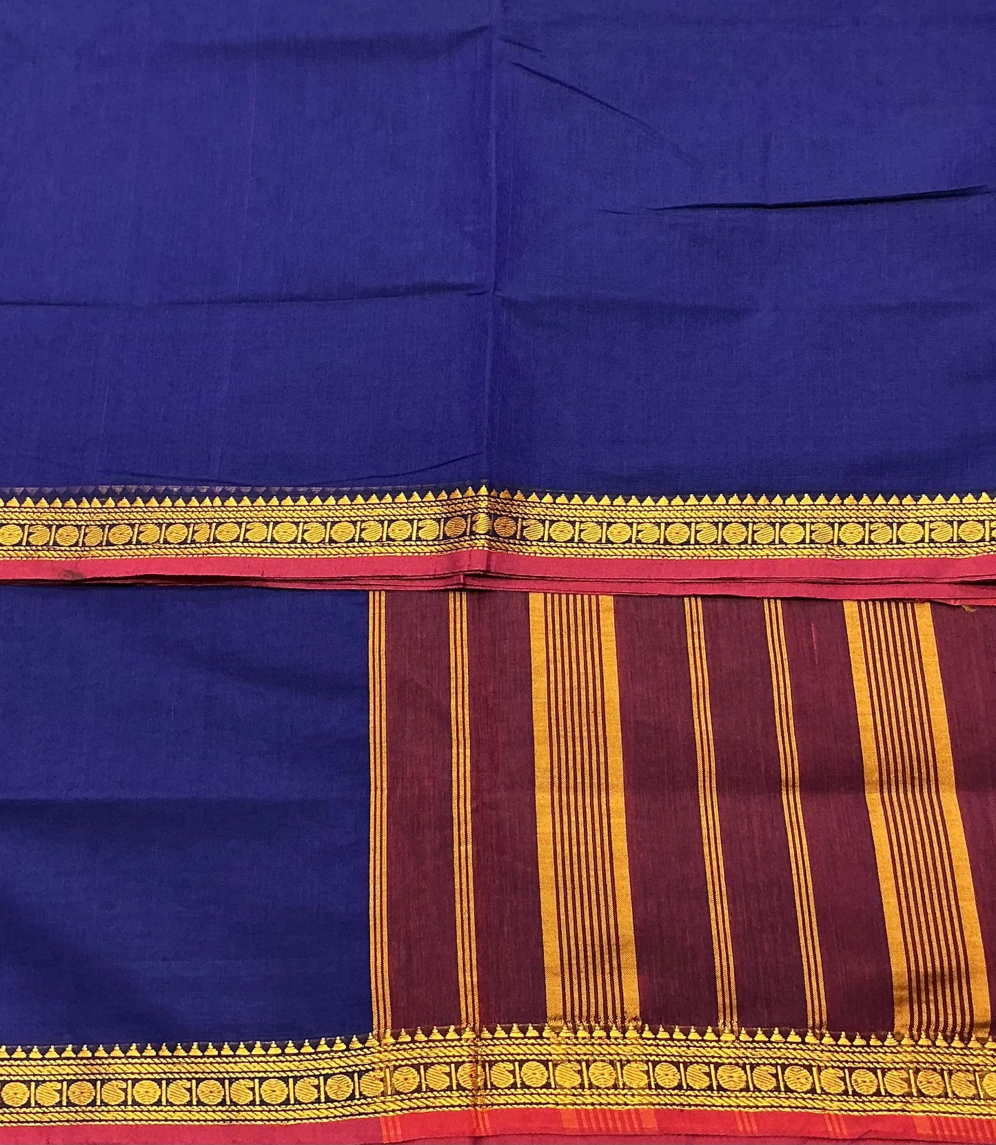 Chettinad Cotton Saree Blue Colour with Red Colour with Thread Work Border