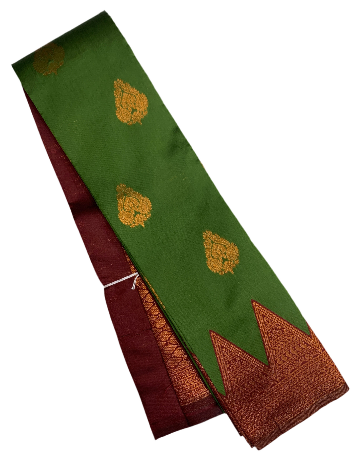 Art Silk Saree Olive Green Colour with Maroon Border