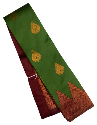 Art Silk Saree Olive Green Colour with Maroon Border